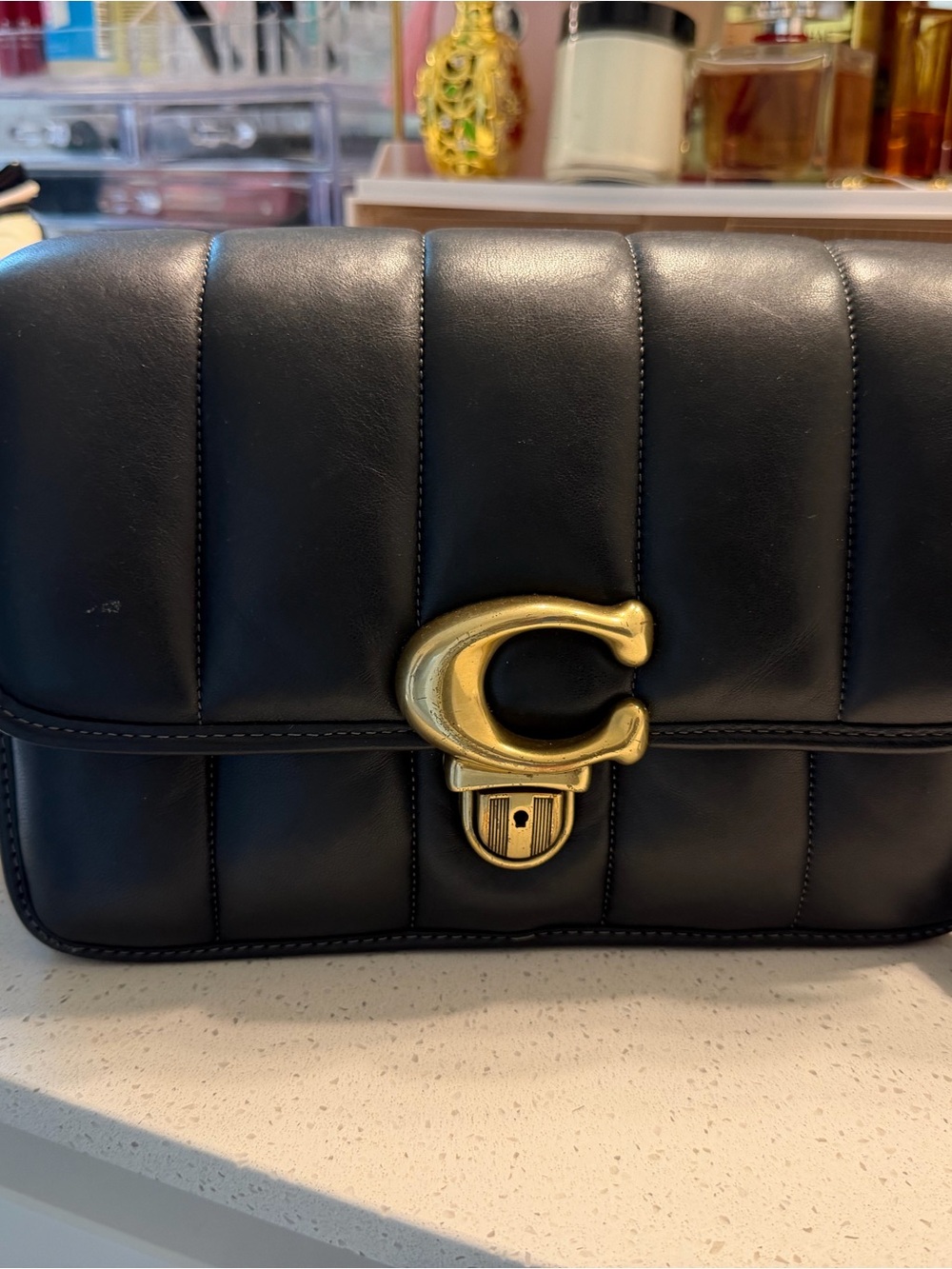 Coach Black Quilted Crossbody Bag with Gold 'C' Clasp